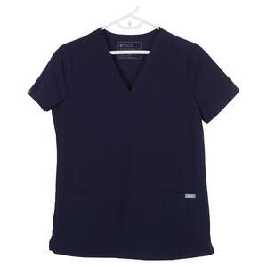 FIGS Casma Three-Pocket Scrub Top Women XS Navy Blue Short Sleeve V-Neck